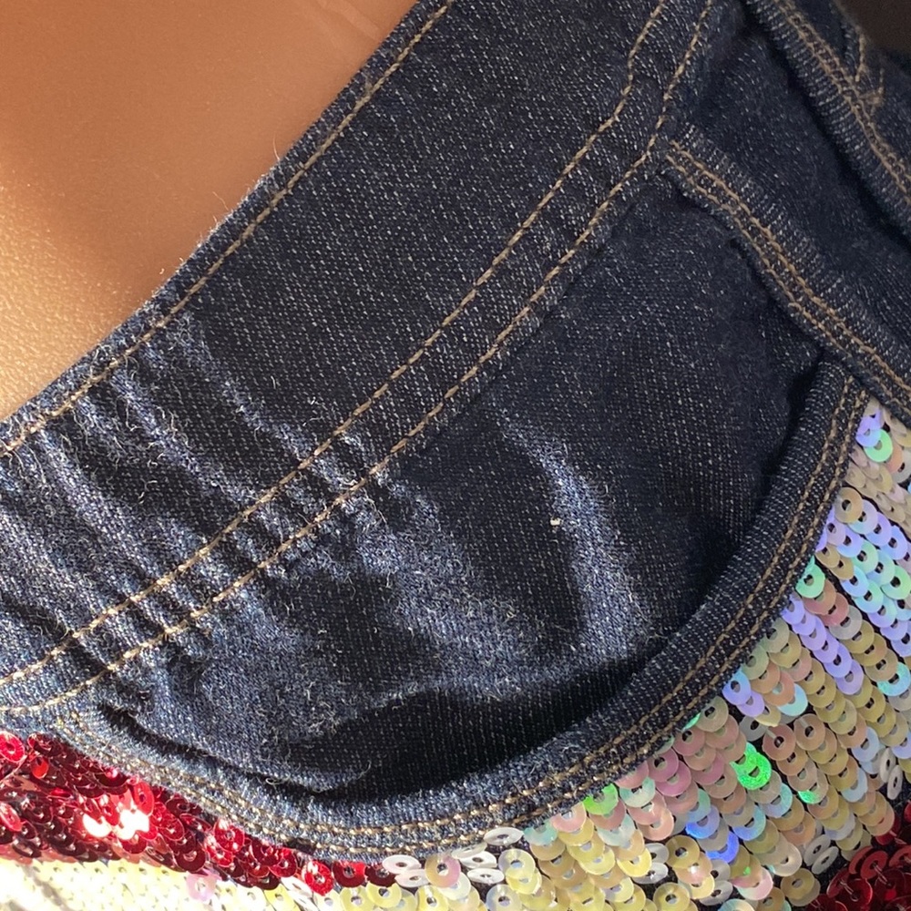 JUICY COUTURE - shorts: American flag sequined denim jeans w adj. tie waist - XL - Picture 9 of 16